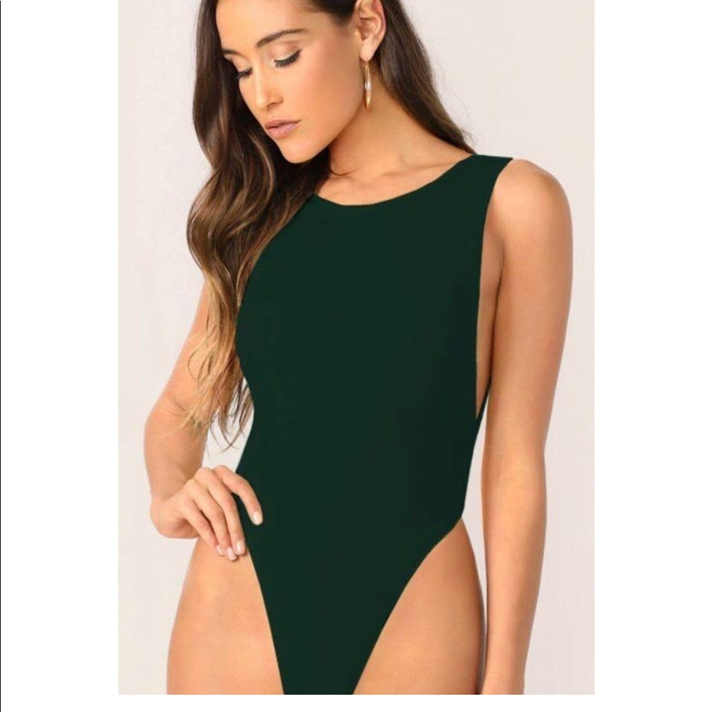 Solid low side high cut skinny bodysuit